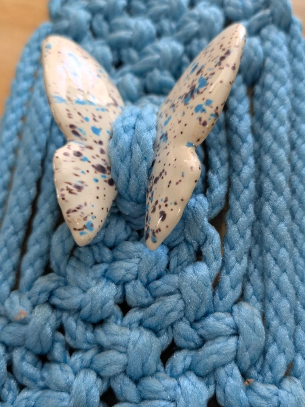 Vintage Blue Macramé Towel Holder